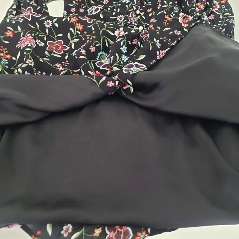 & Other Stories Dark Floral Midi Dress Cottage Lightweight Black Womens Size 4